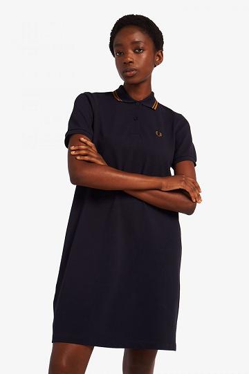Dámské Šaty Fred Perry Tartan Panel Piqué Tmavě Blankyt | CZ 1158WNBY